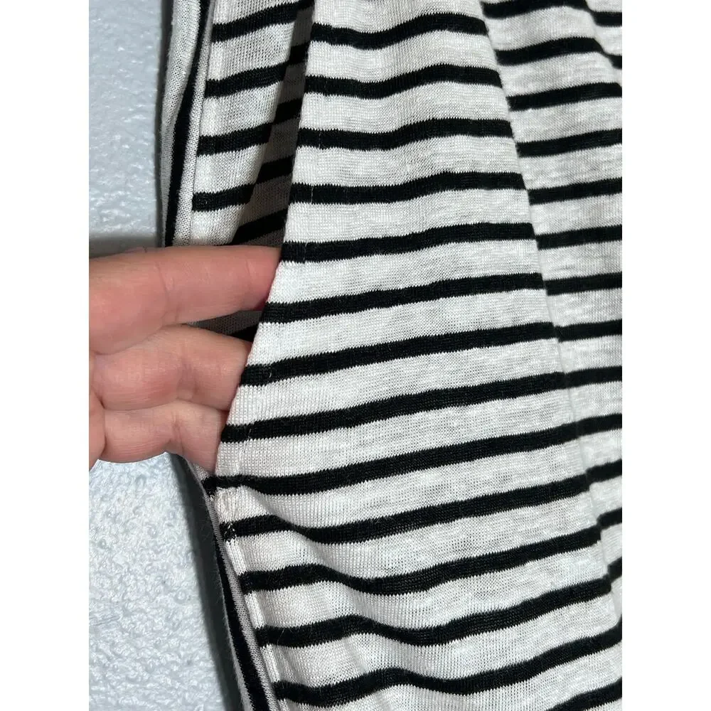 Eileen Fisher Sz M Organic Linen Stripe Long Skirt Midi Maxi Black White Pull On